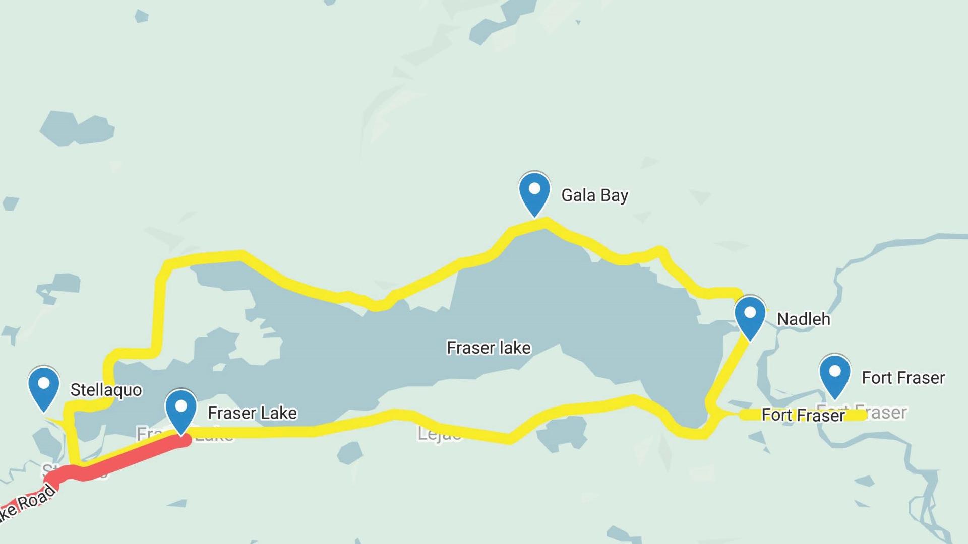 Map of route around Fraser Lake